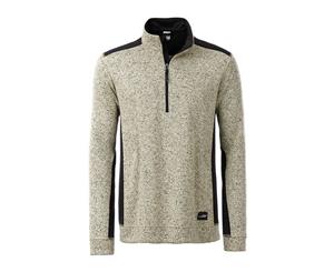 James And Nicholson Mens Knitted Workwear Fleece Half-Zip (Stone Melange/Black) - FU913