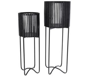 Luna Black Timber Slat Planter Set 2