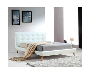 Queen PU Leather Deluxe Bed Frame White