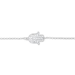 Silver 19cm Filigree Hamsa Bracelet