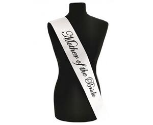 Single Layer Satin White with Black Mother of Bride Night Party Text Sash Banner 160cm x 80cm x 10cm