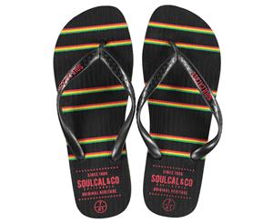 SoulCal Mens Maui Flip Flops - Rasta Slip On Lightweight Toe Post Leather - Multi