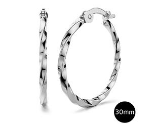 Twisted Hoop Earrings 30mm|White Gold