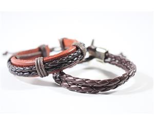 URBANBOGAN Tyler Twin Brown PU Leather Bracelet