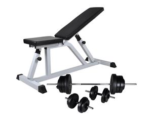 Workout Bench with Barbell and Dumbbell Set 60.5kg Strength Training