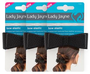 3pk Lady Jane Leather Look Bow Elastic - Black