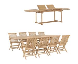 9 Piece Solid Teak Wood Garden Dining Set 180-280cm Patio Table Chair