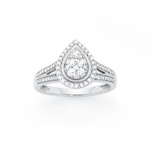 9ct White Gold Diamond Pear Shape Dress Ring