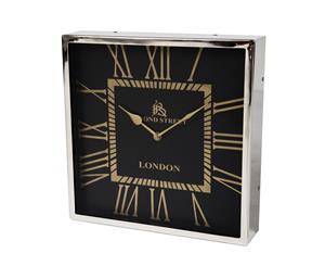 BOND STREET Medium 51cm Square Wall Clock with Nickel Surround and Black Face