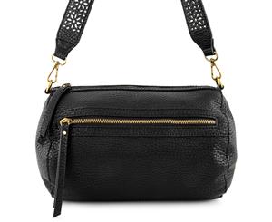 Barneys New York Round Duffle Bag w/ Lasercut Strap - Black