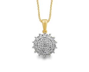 Bevilles 9ct Yellow Gold Flower Necklace with 0.25ct of Diamonds