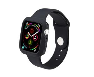 Catzon 2 in 1 Soft Silicone Watch Band For 40mm 44mm Apple Watch Watch Strap for iWatch 3 2 4 1-Black