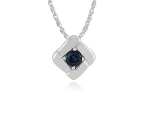 Classic Round Sapphire Single Stone Square Crossover Pendant in 925 Sterling Silver