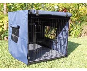 Dog Crate Pet Cage Cat Metal Pen Collapsible with Blue Cover