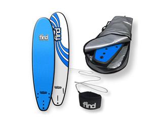 FIND 8Ɔ" TuffPro MiniMal BLUE Soft Surfboard Softboard + Cover + Leash Package - Blue