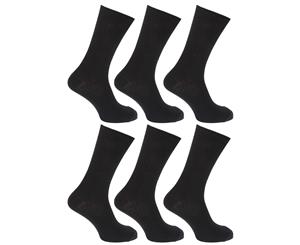 Floso Mens Ribbed 100% Cotton Socks (Pack Of 6) (Black) - MB185