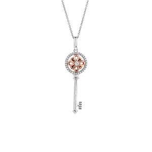 Key Pendant with Diamonds in 10ct Rose Gold & Sterling Silver