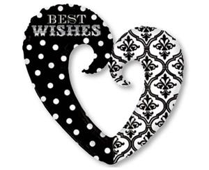 Large Heart Damask & Dots Best Wishes Foil Balloon