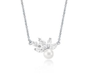 Louison Pearl Necklace with CZ Rhodium Plated