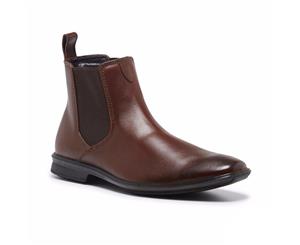 Men's Hush Puppies Chelsea Leather Boots Shoes - Brown