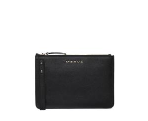 Mocha Cara Leather Clutch - Black