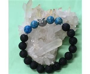 Sea Sediment Jasper Owl and Lava Healing Aroma Essential Oil Diffuser Bracelet - Protection & Stability - 5 Colours - Gift Idea - Imperial Blue