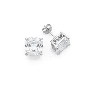 Silver 10mm Cushion Cubic Zirconia Stud Earrings