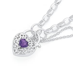 Silver Amethyst Filigree Padlock Bracelet