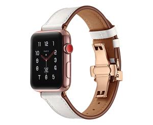 WIWU New Genuine Leather Watch Band Rosegold Metal Butterfly Buckle For Apple Watch 5/4/3/2/1-White