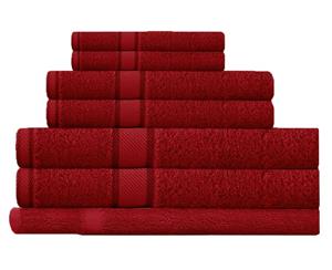 100% Combed Cotton 7 Pieces Bath Towel Set Red