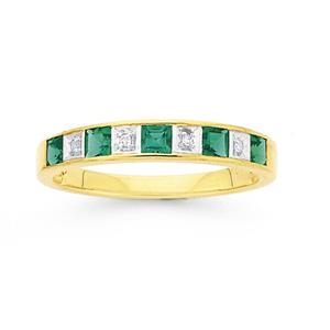 9ct Gold Created Emerald & Diamond Ring