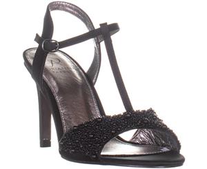 Adrianna Papell Alia T-Strap Dress Sandals Black Satin