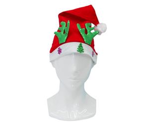 Adult Unisex Christmas Xmas Novelty Hat Party Wear [Santa Hat w Sequin Antlers (Green)]