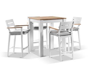 Balmoral 4 Seater Square Bar Table With 4 Capri Bar Stools - Outdoor Aluminium Dining Settings - White Aluminium