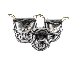 Casa Regalo Sea Grass Round Belly Baskets Tribal Set of 3