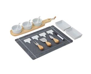 Davis & Waddell Slate Board Set Serving Cheese Platter w Dip Bowl Knife Knives