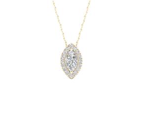 De Couer 9KT Yellow Gold Marquise Diamond Halo Pendant Necklace (1/6CT TDW H-I Color I2 Clarity)