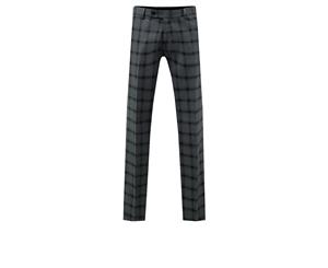 Dobell Mens Grey Suit Trousers Regular Fit Black Multi-Stripe Windowpane Check