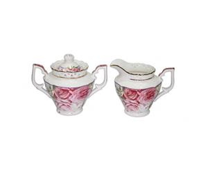 French Country Chic China Kitchen PINK ROSE Sugar and Creamer Milk Set New