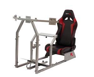 GTR Simulator GTAF Model Silver with Black Red Real Racing Seat Driving Simulator Cockpit with Gear Shifter Mount and Triple or Single Monitor Mount