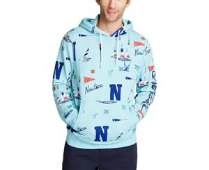 Nautica Blue Mens Printed Ribbed Trim Hoodie