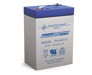 PS640 POWER SONIC 6V 4.5Amp Sla Battery F1 Terminal Sealed Lead Acid Size70 X 47 X 100 Weight730G 70 x 47 x 100 Weight730g