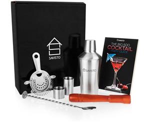 Savisto 7 Piece Manhattan Cocktail Shaker Gift Set & Recipe Book