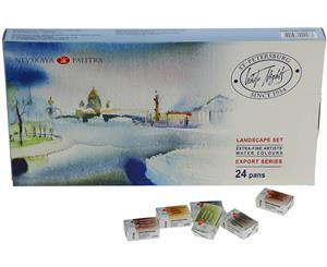 White Night Artists Watercolour Landscape set 24 whole pans plastic box