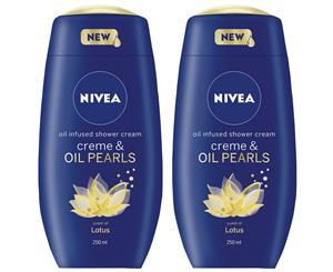 2 x Nivea Creme & Oil Pearls Shower Cream Lotus 250mL