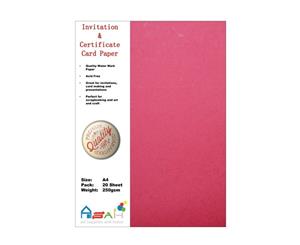 20pce Watermark Certificate / Invitation Card Paper 250gsm A4 Acid Free - Pink