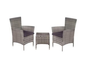 3 Pieces Bistro Set Poly Rattan Grey Weather Resistant Patio Lounge Set