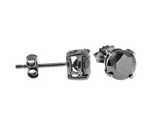 925 Sterling Silver Black Bling Ear Stud - round / black