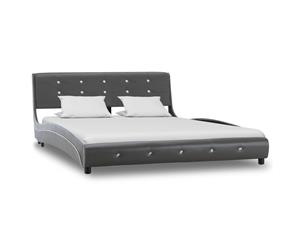 Bed Frame Grey Faux Leather Double Base Upholstered Bedroom Furniture