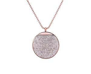 Bevilles Rose Stainless Steel Pave Crystal Disc Necklace Pendant